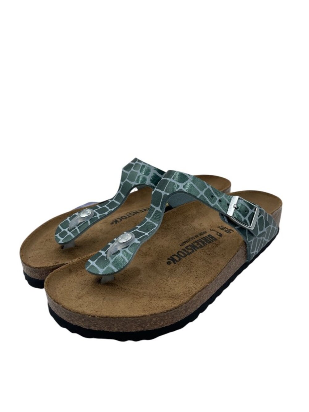 Birkenstock Gizeh Thong Sandals Gator Gleam Pearl Light Mint Silver US W/9 - Picture 4 of 6